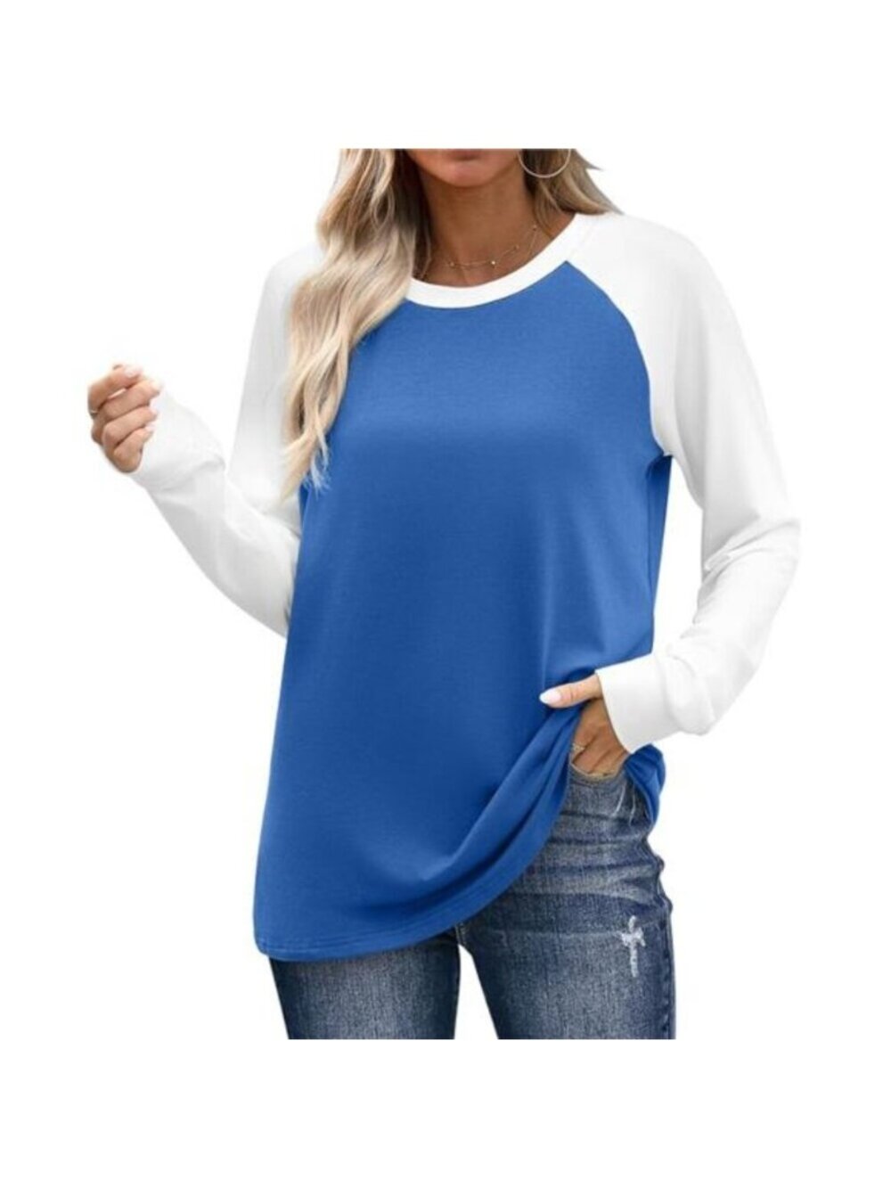 Long Sleeve Shirts for Women Color Block Raglan Tops Casual Crewneck - Picture 3 of 6